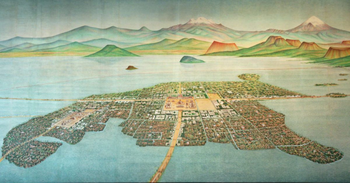 Painting_of_Tenochtitlan-Tlatelolco_on_Lake_Texcoco_(9755215791)