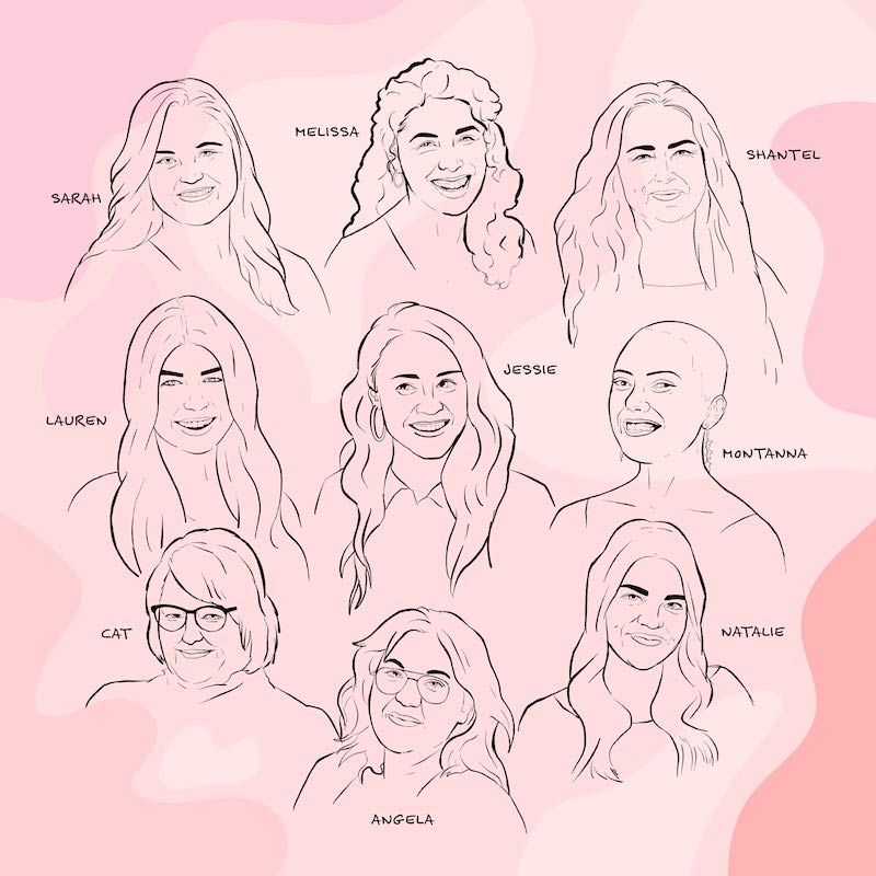 smiling women line drawings