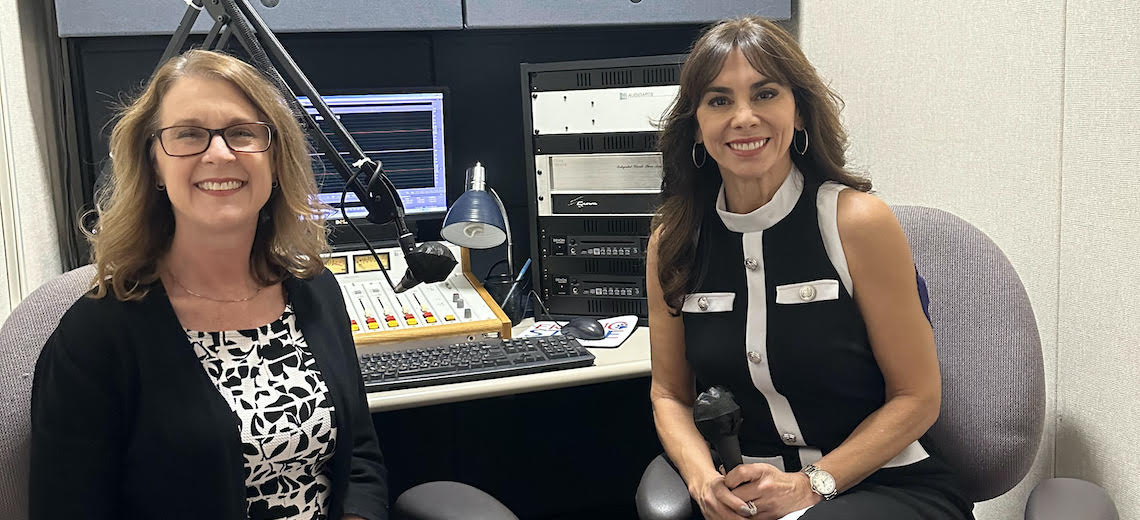 two women in a podcast studio