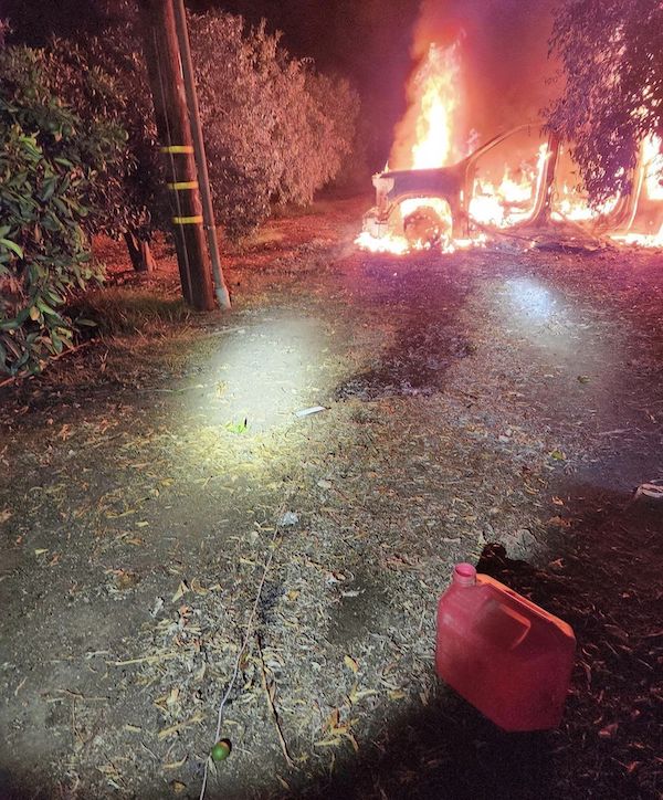 truck fire in orchard