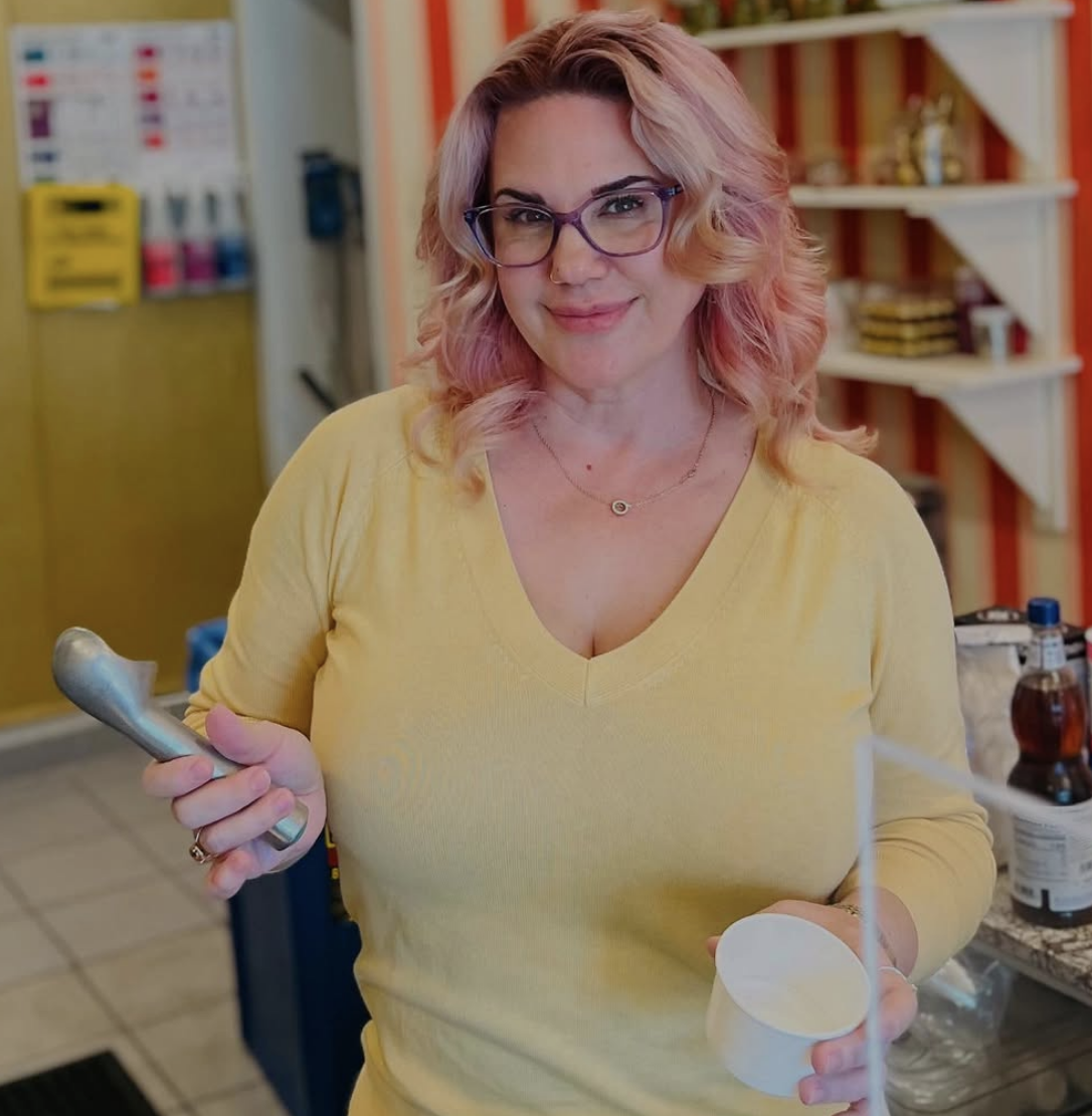 woman with ice cream scoop