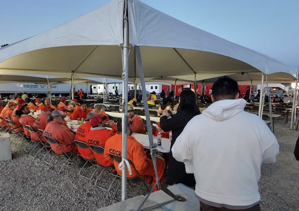 firefighters relaxing at a table