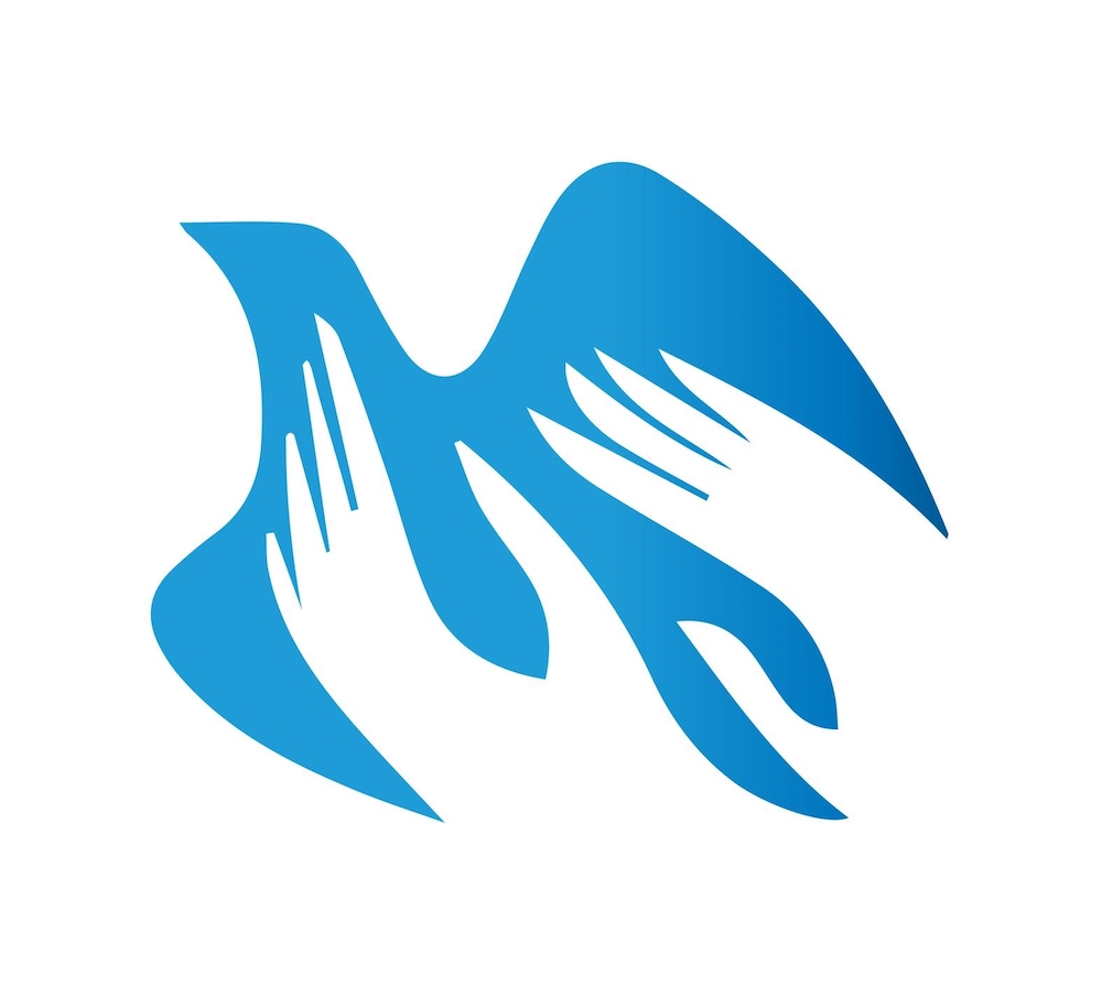 stylized logo of hands looking like a bird