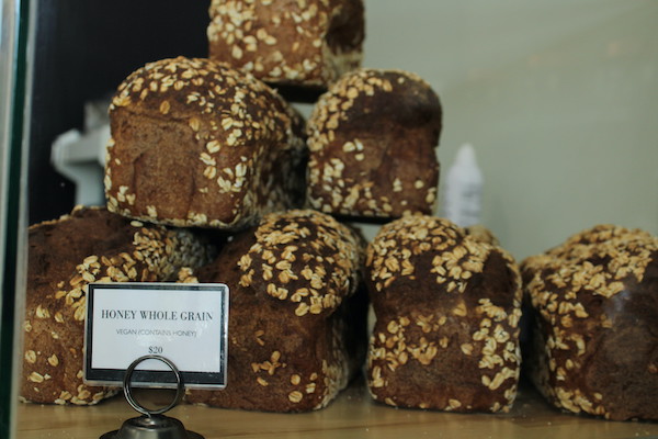 bread case with several loaves stacked