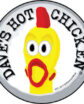 logo for "Dave's Hot Chicken" with a chicken face evocative of a rubber toy