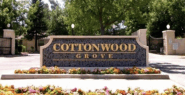 monument sign for an apartment complex called cottonwood grove