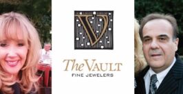 woman and man with a logo that says "the vault"