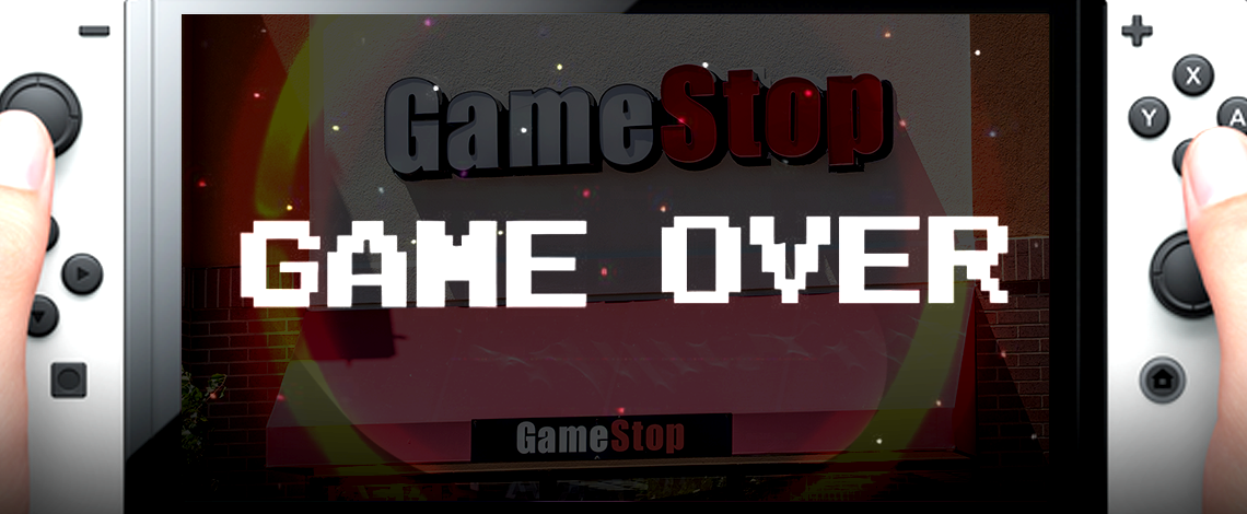 game over personal gaming screen with a photo of game stop