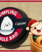 a photo of a sign with illustrated anthropomorphic bao buns