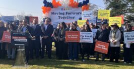 peopel around a podium