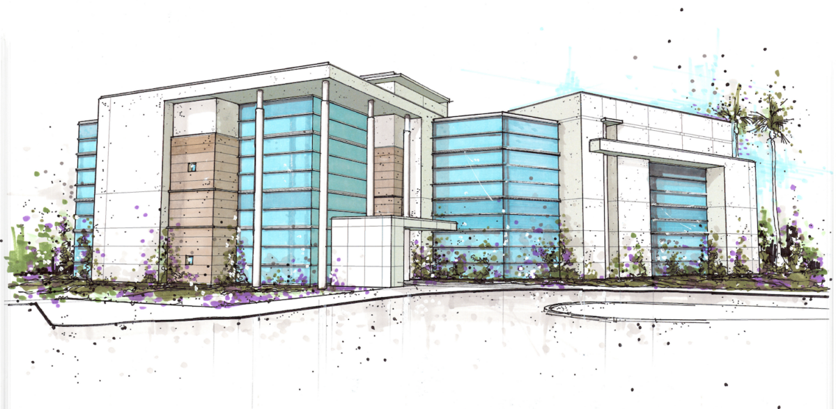conceptual exterior drawing of a heart medical practice