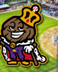 a steak mascot superimposed over a baseball field