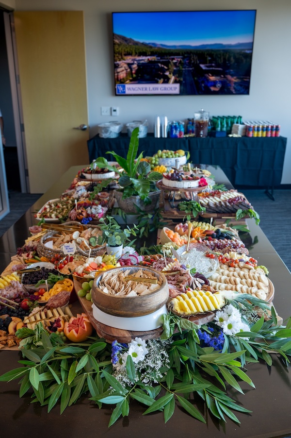 grazing table with charcuterie items