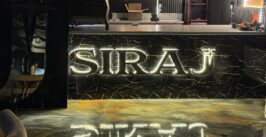 coffee shop counter in black and gold