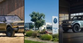 two vehicles and a dealership in middle