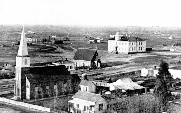 black and white photo of buildings