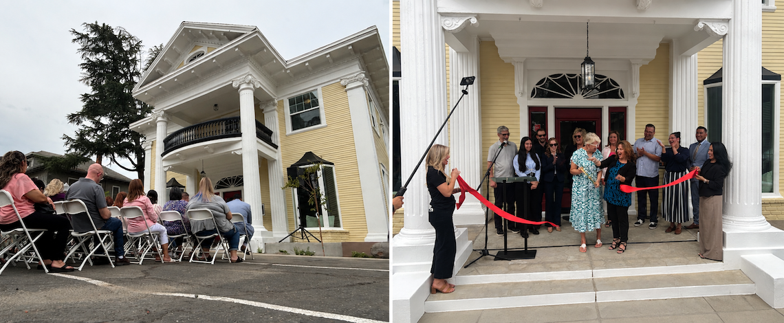ribbon cutting and home exterior