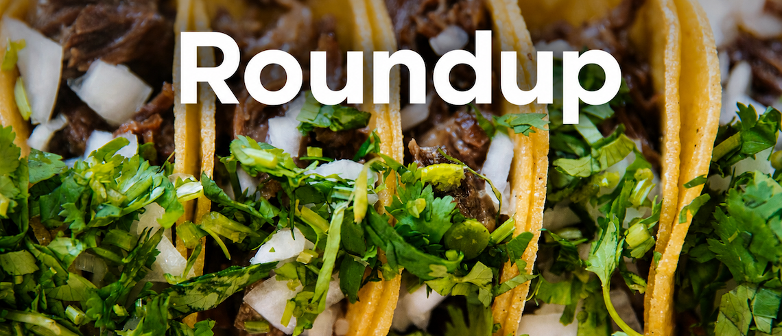 tacos with the word "roundup" in the frame