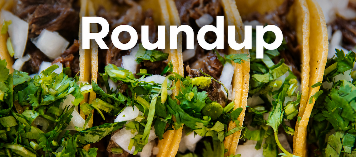 tacos with the word "roundup" in the frame