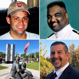Four-panel collage marking the 25th anniversary of 9/11, featuring Todd Beamer, Lt. Cmdr. Otis Vincent Tolbert, former FDNY firefighter Andy Isolano and the California 9/11 Memorial in Clovis.