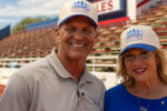 man and woman in football stadium