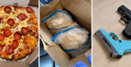 pizza, meth in a bag and guns