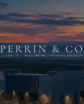 Perrin & Co. logo over a Central California business and agricultural landscape at sunset.