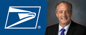 U.S. Postal Service logo alongside a headshot of Postmaster General David Steiner.
