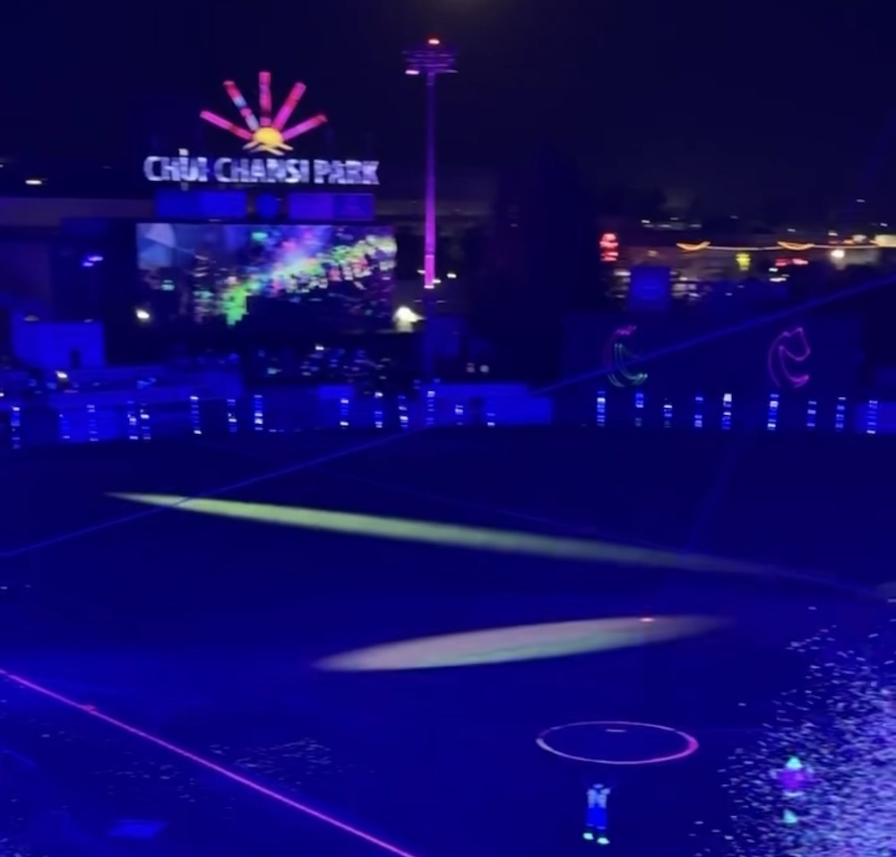 baseball stadium under blacklight