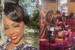 Talia Neal, owner of T Monique Beauty Bar LLC in Fresno, pictured alongside attendees gathered around a table at a previous community beauty and networking event.